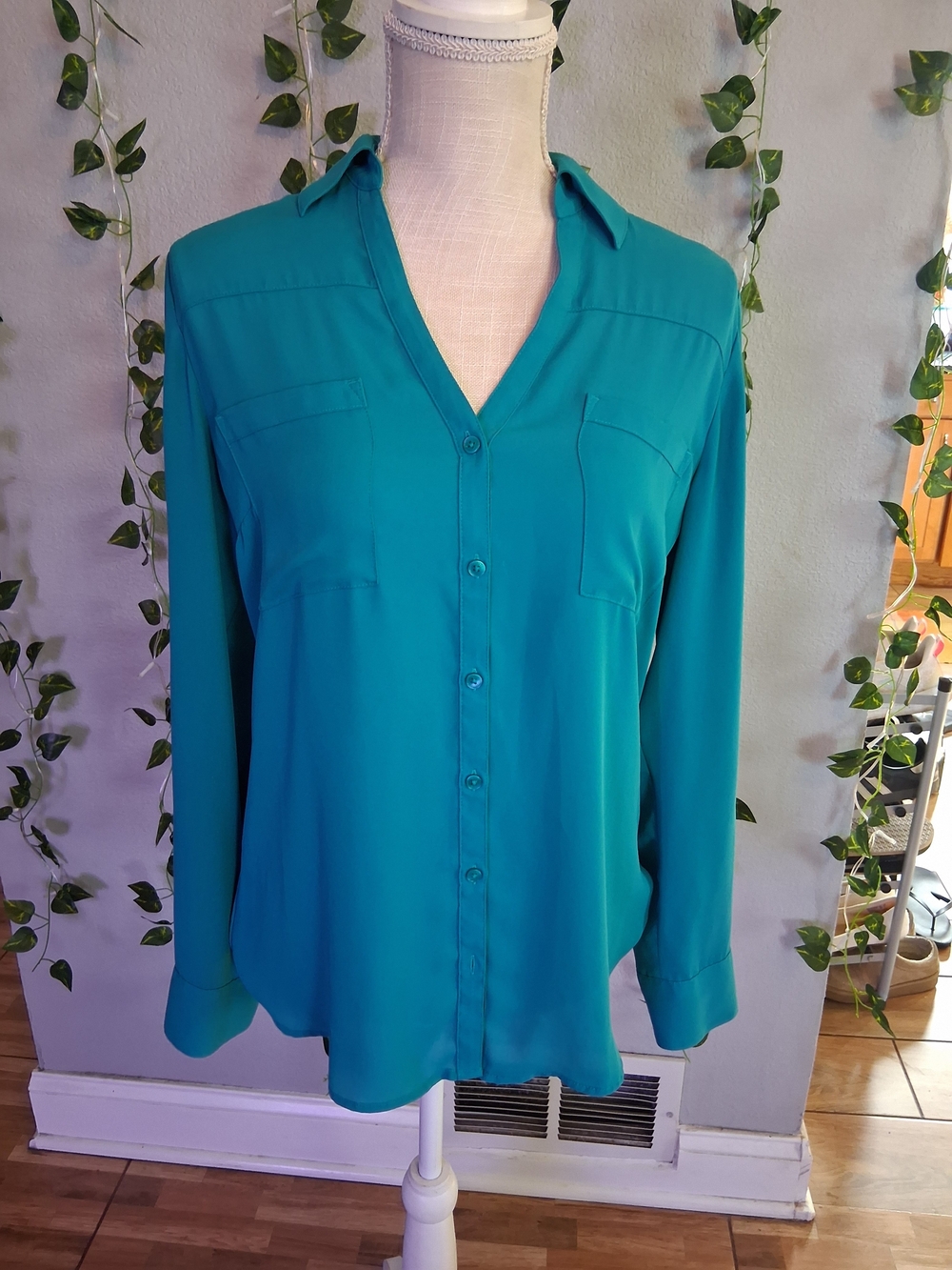 Express Teal Button-Down Blouse